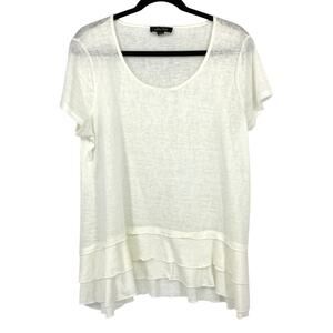 Melissa Paige Short Sleeve Top Womens Size XL Cream Ruffle Hem Scoop Neck
